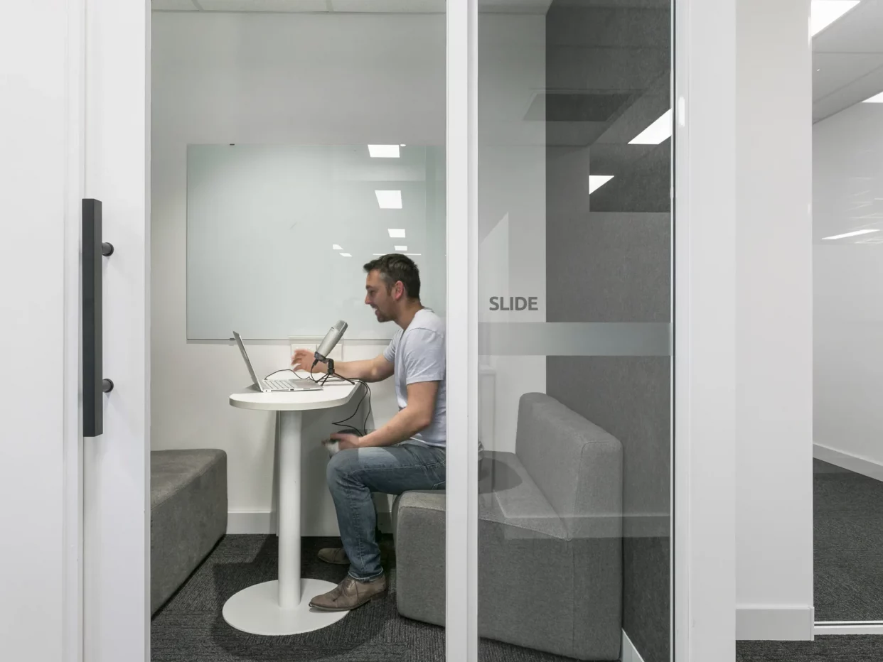 Run webinars from our 2 person phone booths lined with acoustic foam